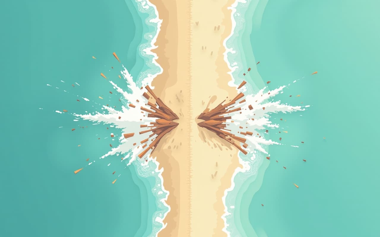 Before and after illustration showing a 6-foot trench widening to a 1,300-foot channel